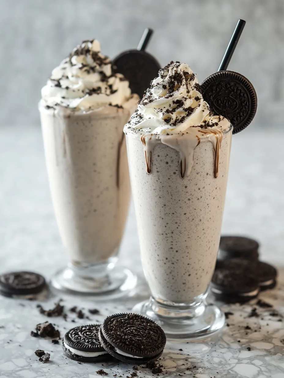 Two glasses of milkshakes with cookies on the side.