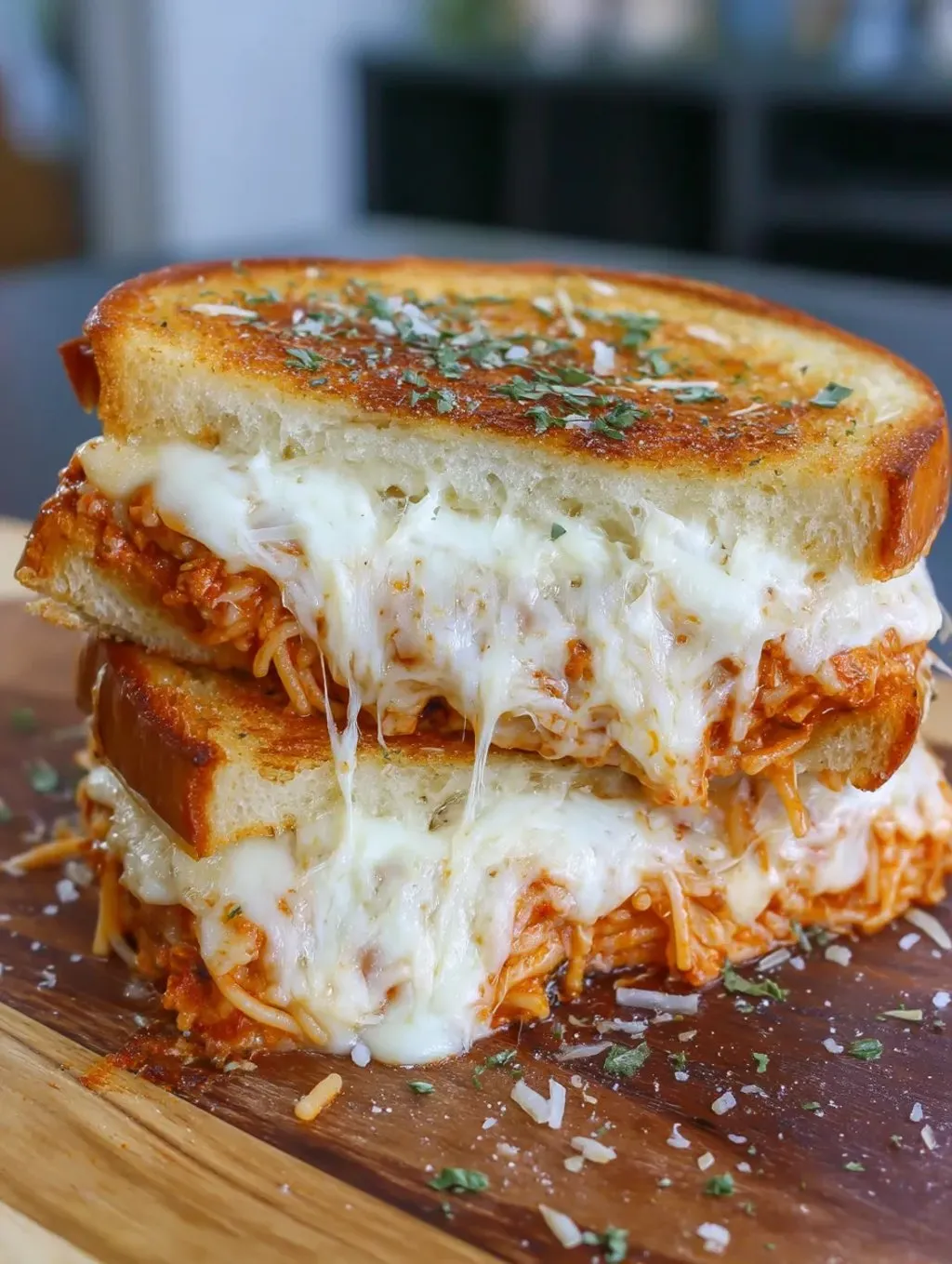 A sandwich with meat and cheese on top.