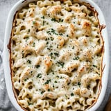 A cozy dish of pasta with chicken.