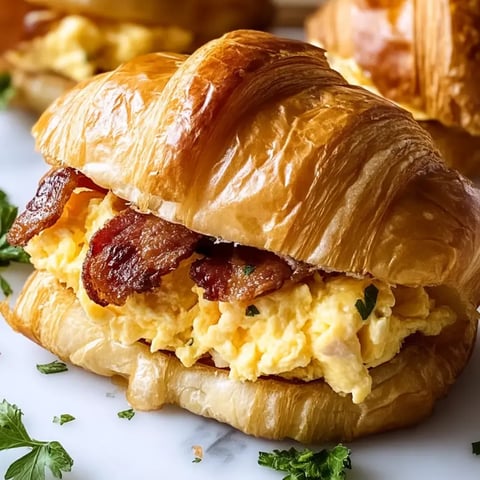 A croissant sandwich with bacon and egg.