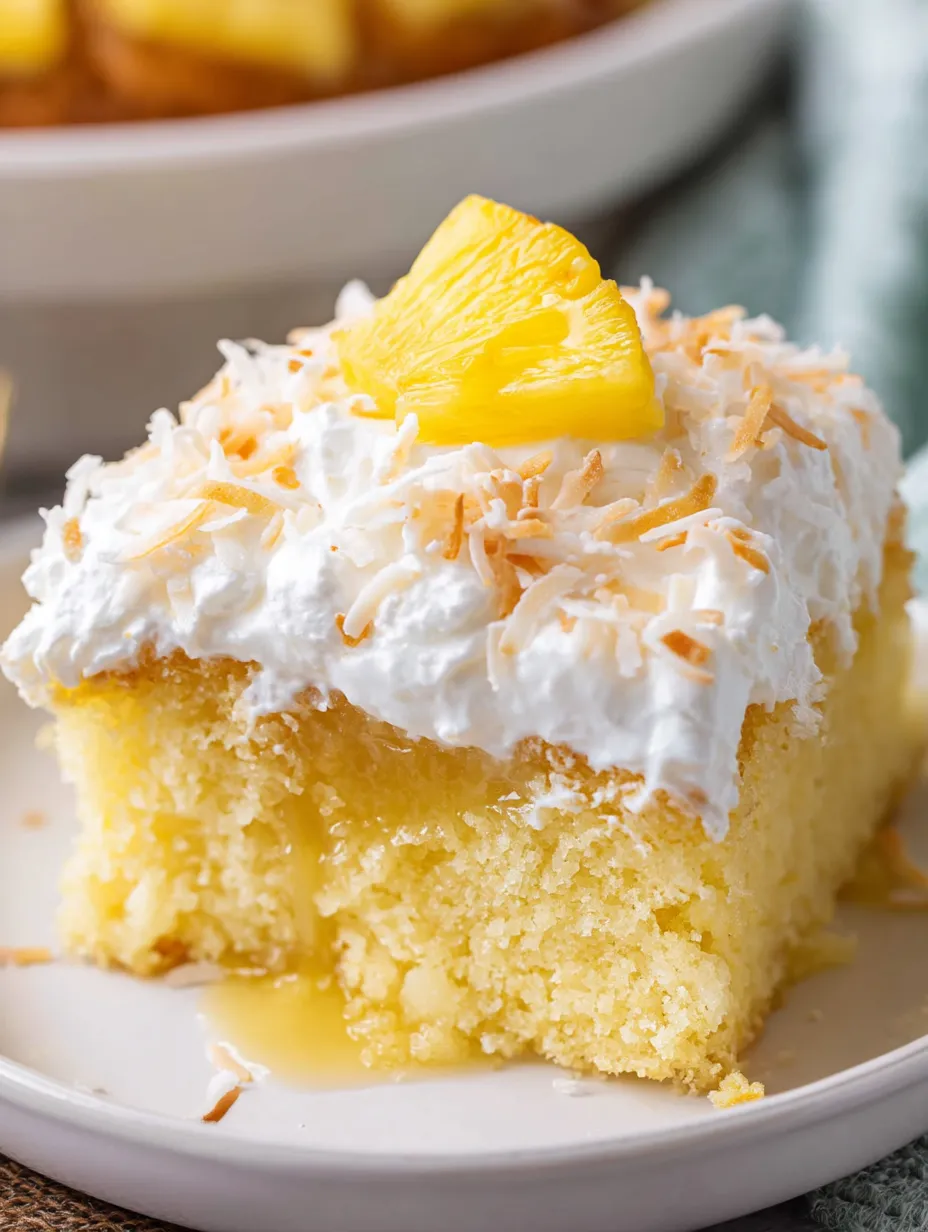 Delicious slice with fluffy white frosting and a pineapple chunk on top.