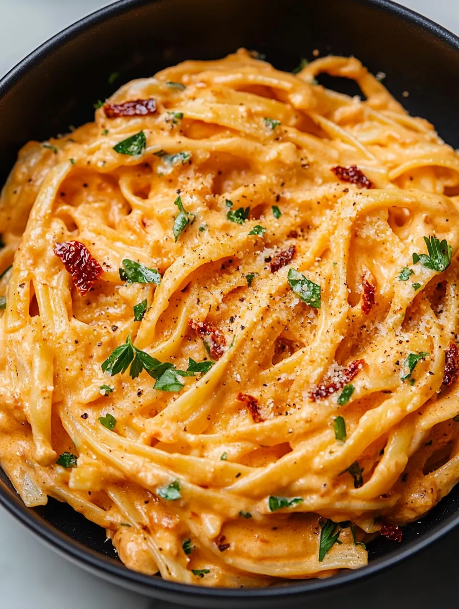 A bowl loaded with pasta and bright parsley on top.