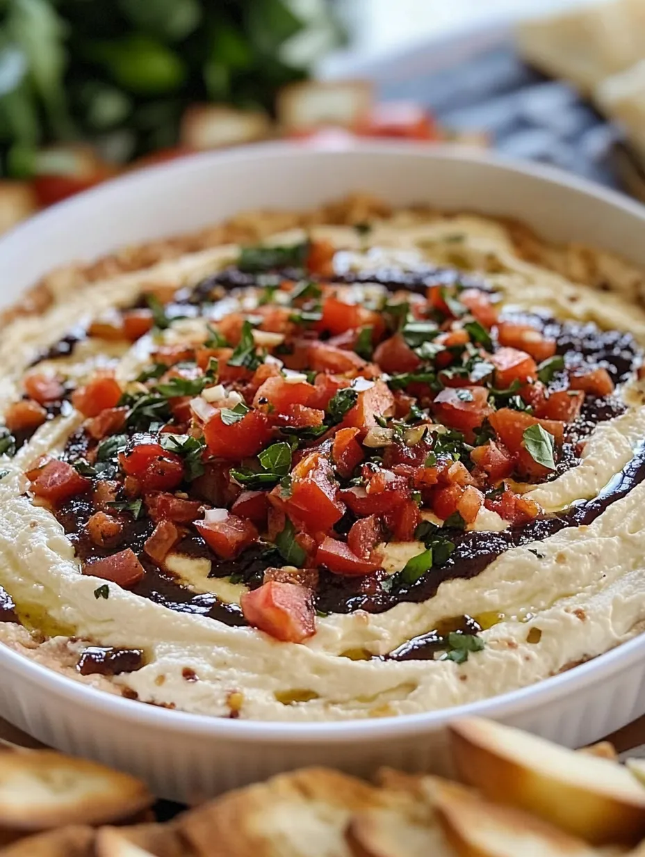 A white bowl full of tomato-topped dip.