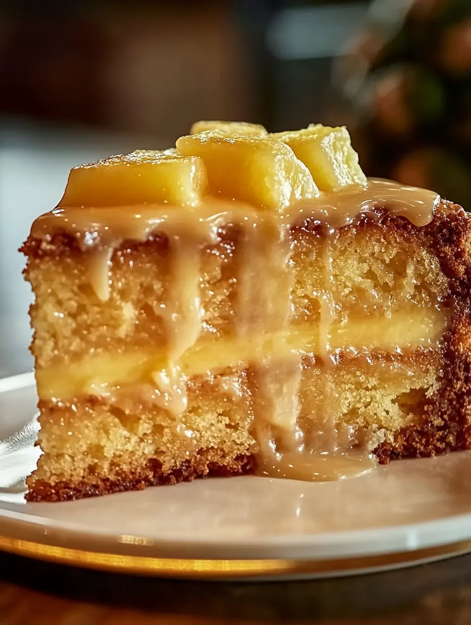 A slice of cake with caramel sauce on top.