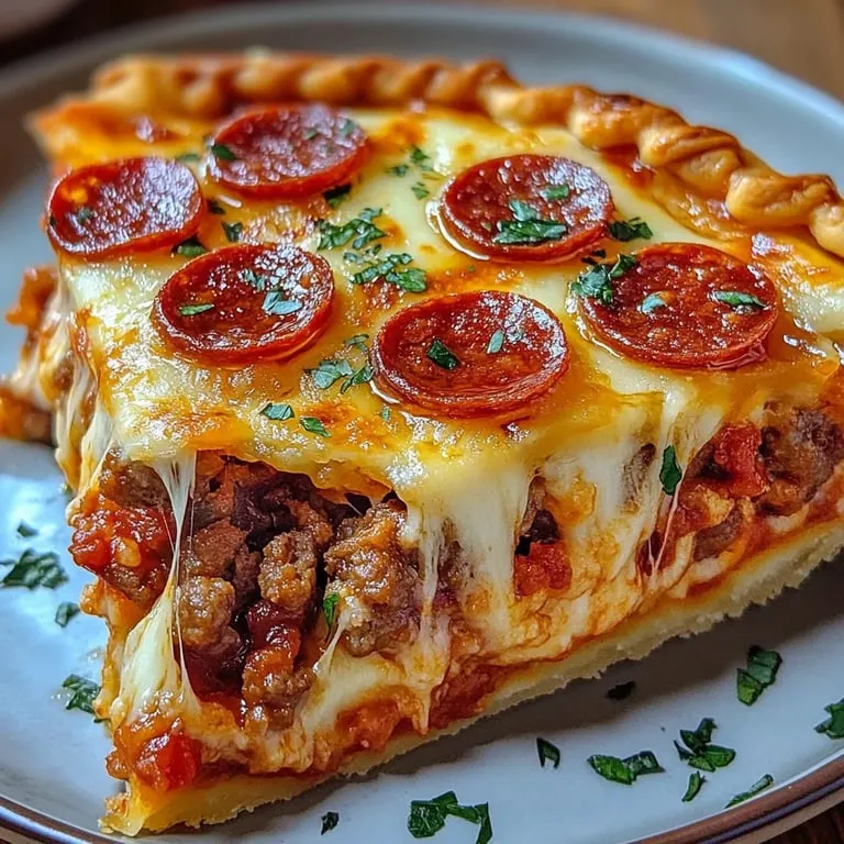 A pizza slice covered in pepperoni and melted cheese.