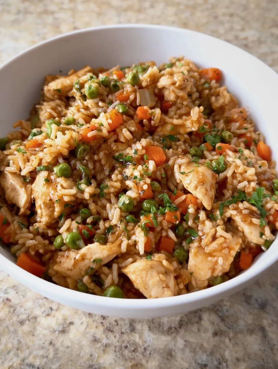A bowl filled with rice and slices of chicken.