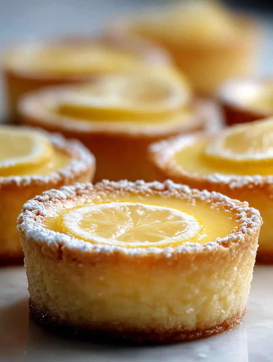 A slice of lemon cake dusted with powdered sugar sits on a plate.
