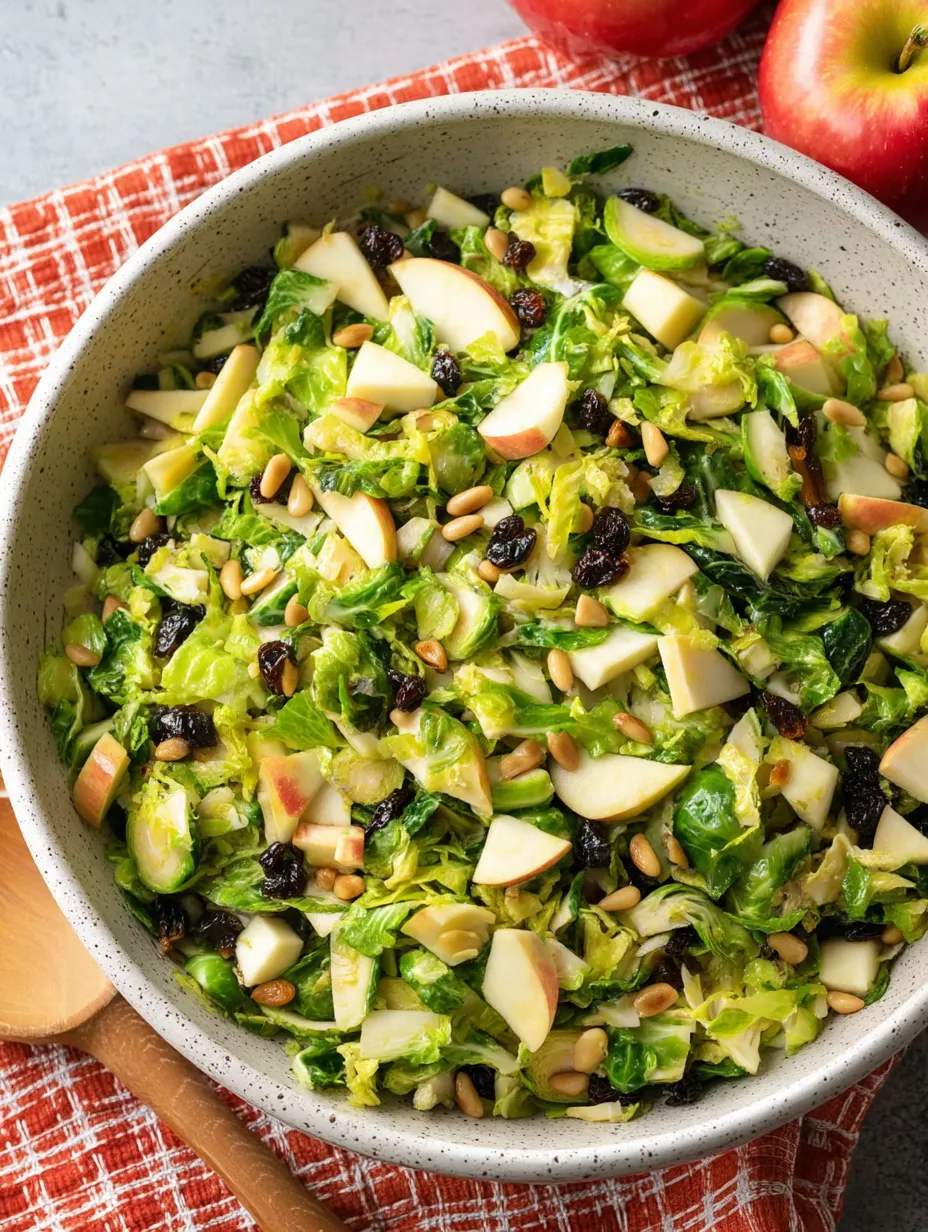 A bowl full of greens, apples, and nuts.