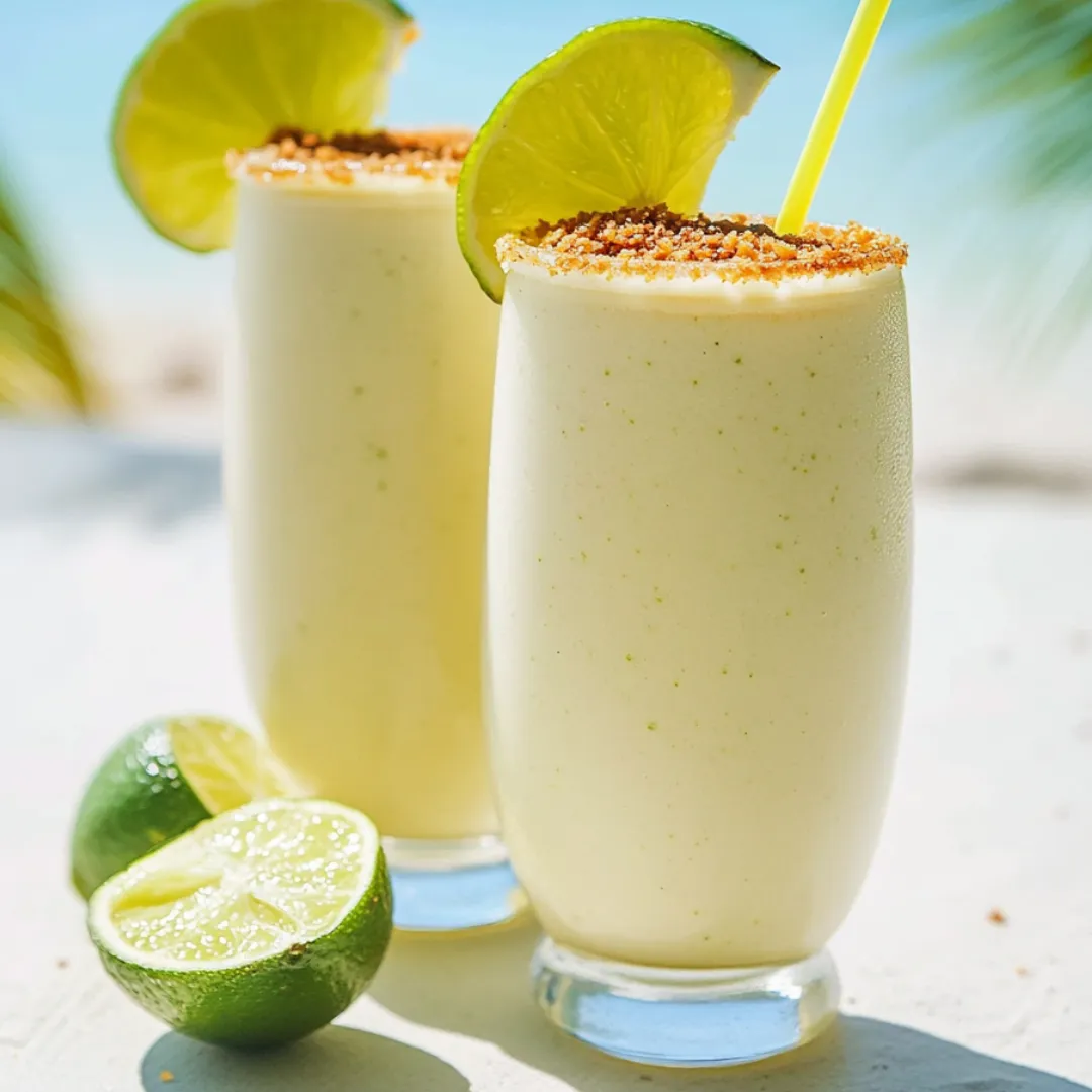 Tall glasses of lime smoothie with fresh limes on the side.