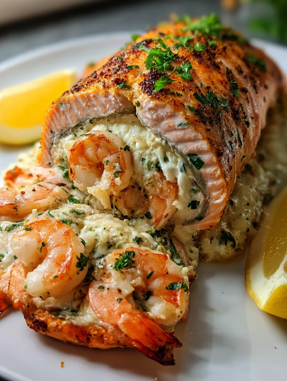 A seafood plate with shrimp and lemon slices.