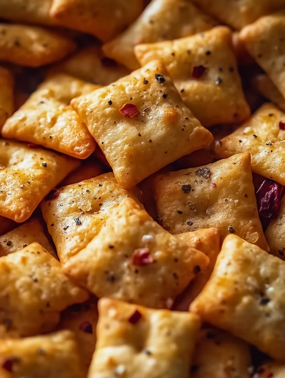 A stack of pepperoni and cheese pizza crackers.