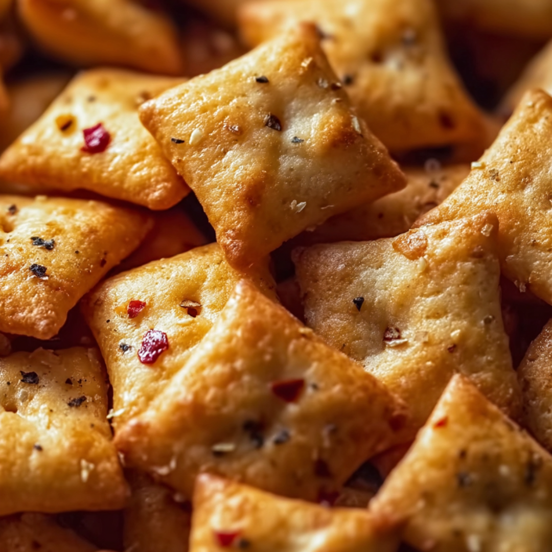 Stacked cheese and pepperoni saltines.