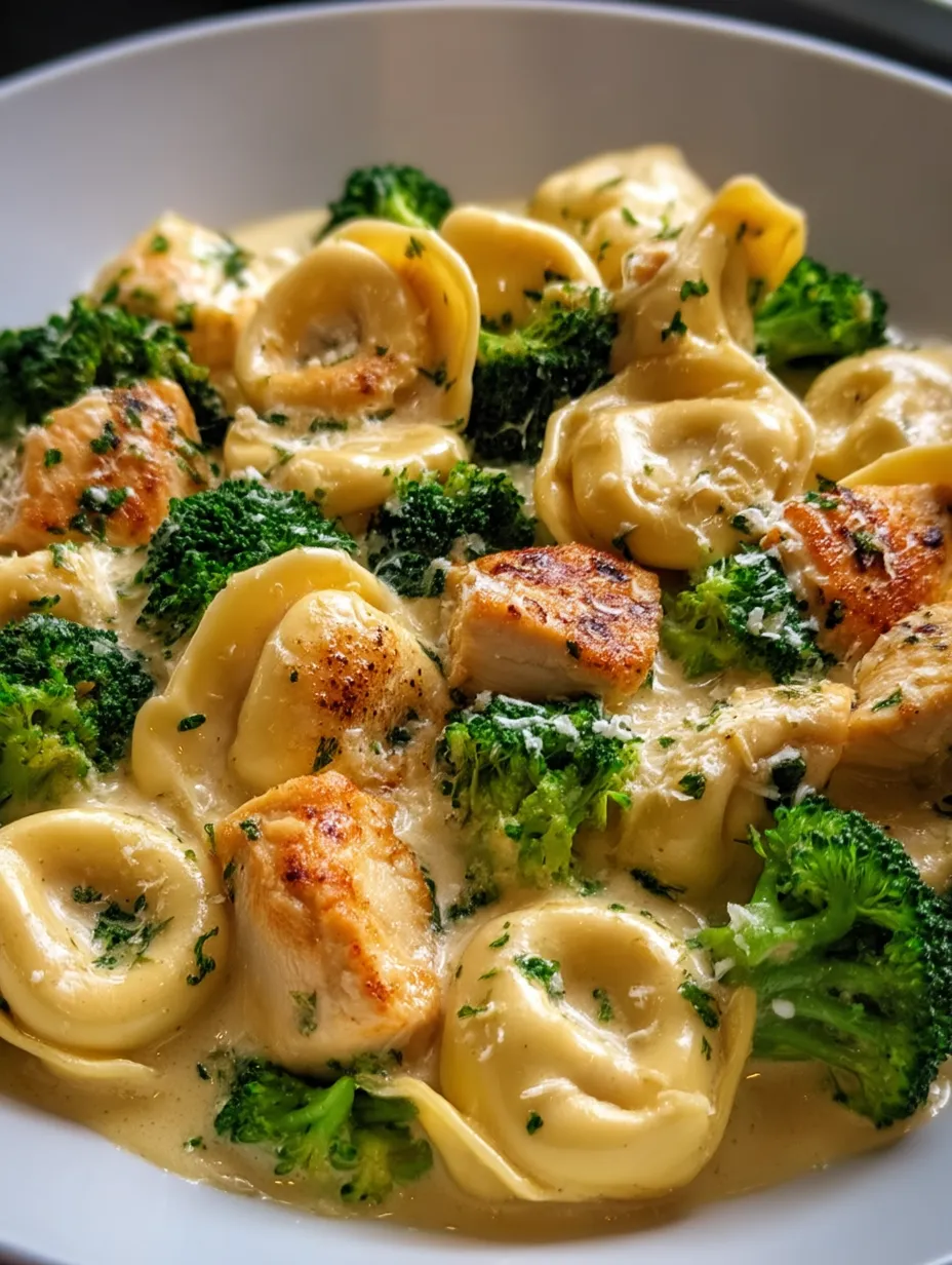 Broccoli and chicken tossed with pasta on a plate.