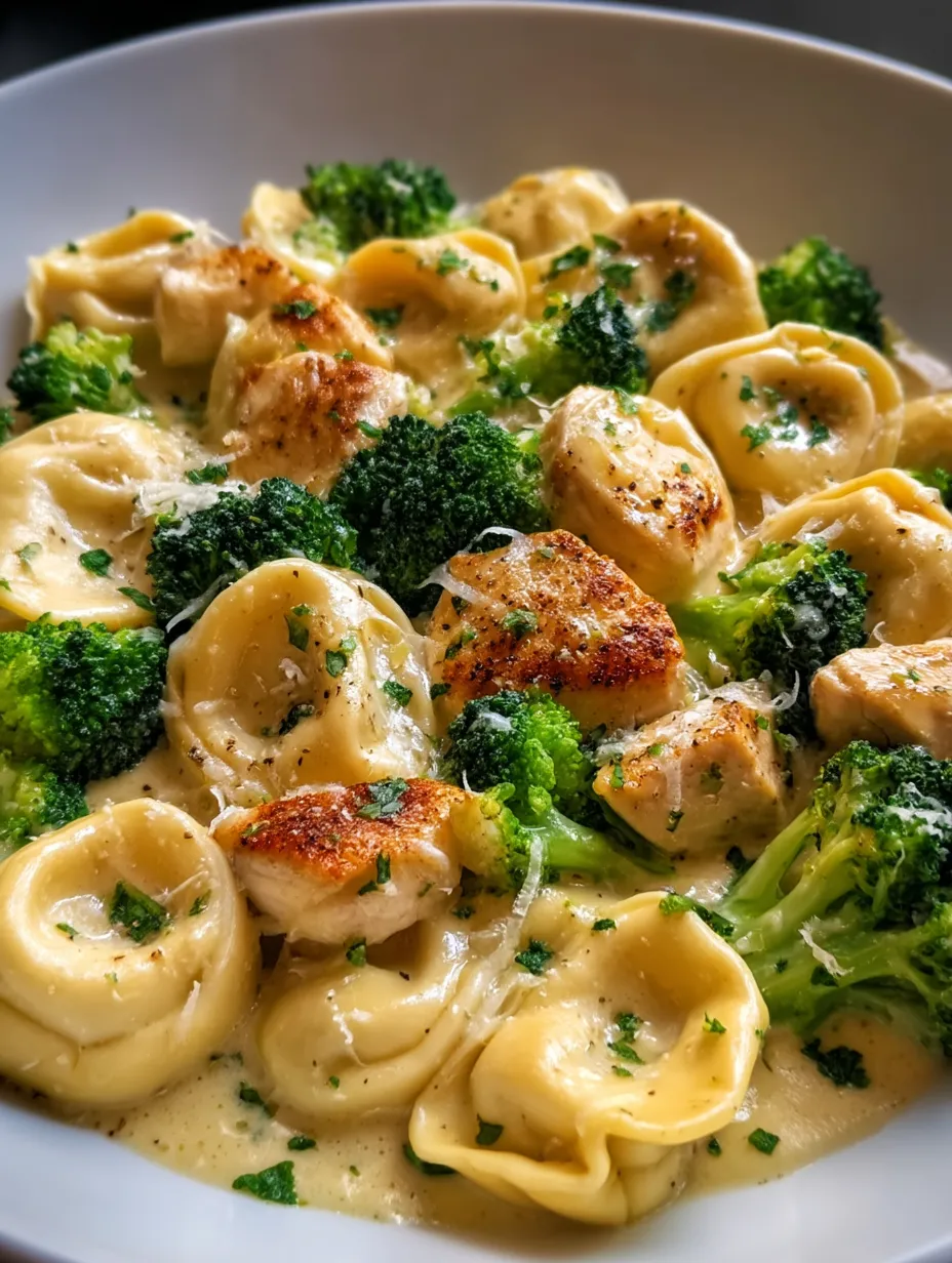 A plate packed with broccoli and chicken in a creamy sauce.