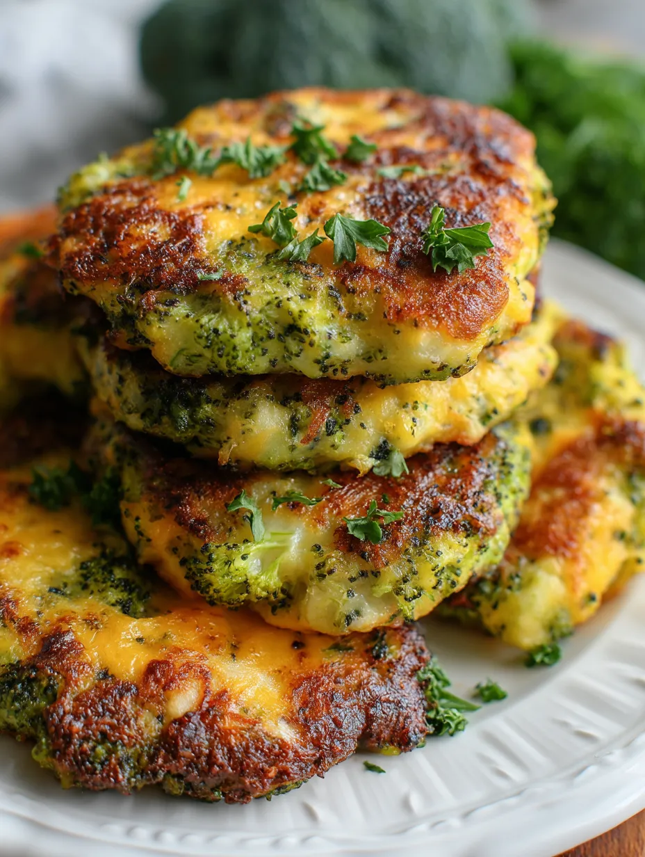 Three stacked pancakes wearing broccoli on top.