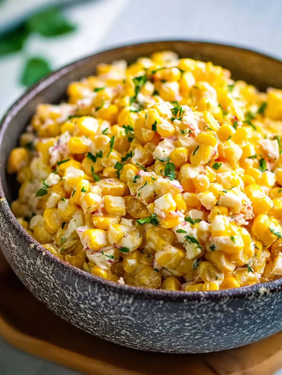 A big serving bowl filled with corn and fresh herbs on top.