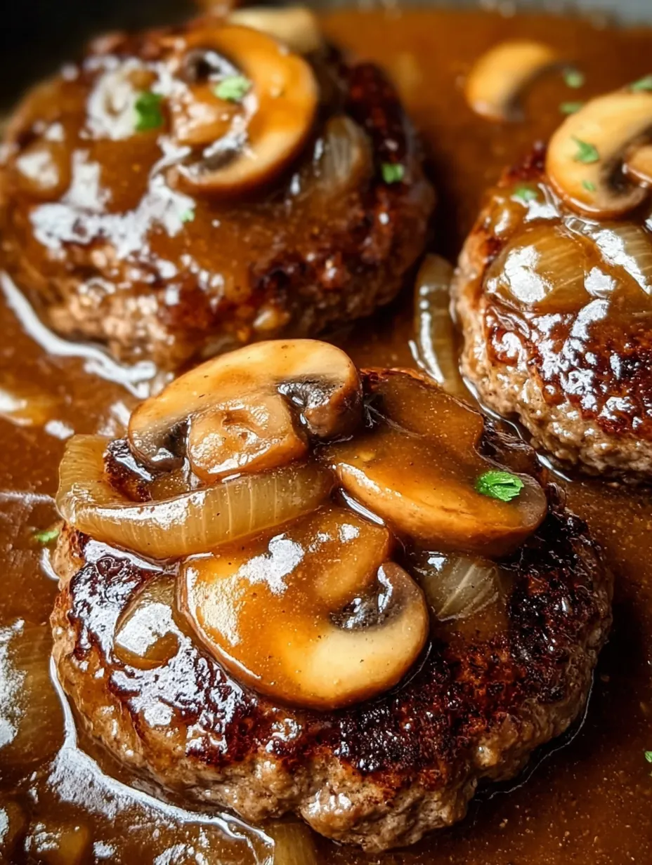Meat topped with onion and mushrooms.
