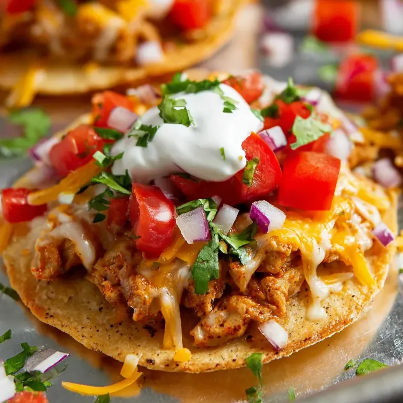 A plate stacked with crunchy rounds and a dollop of creamy sauce.