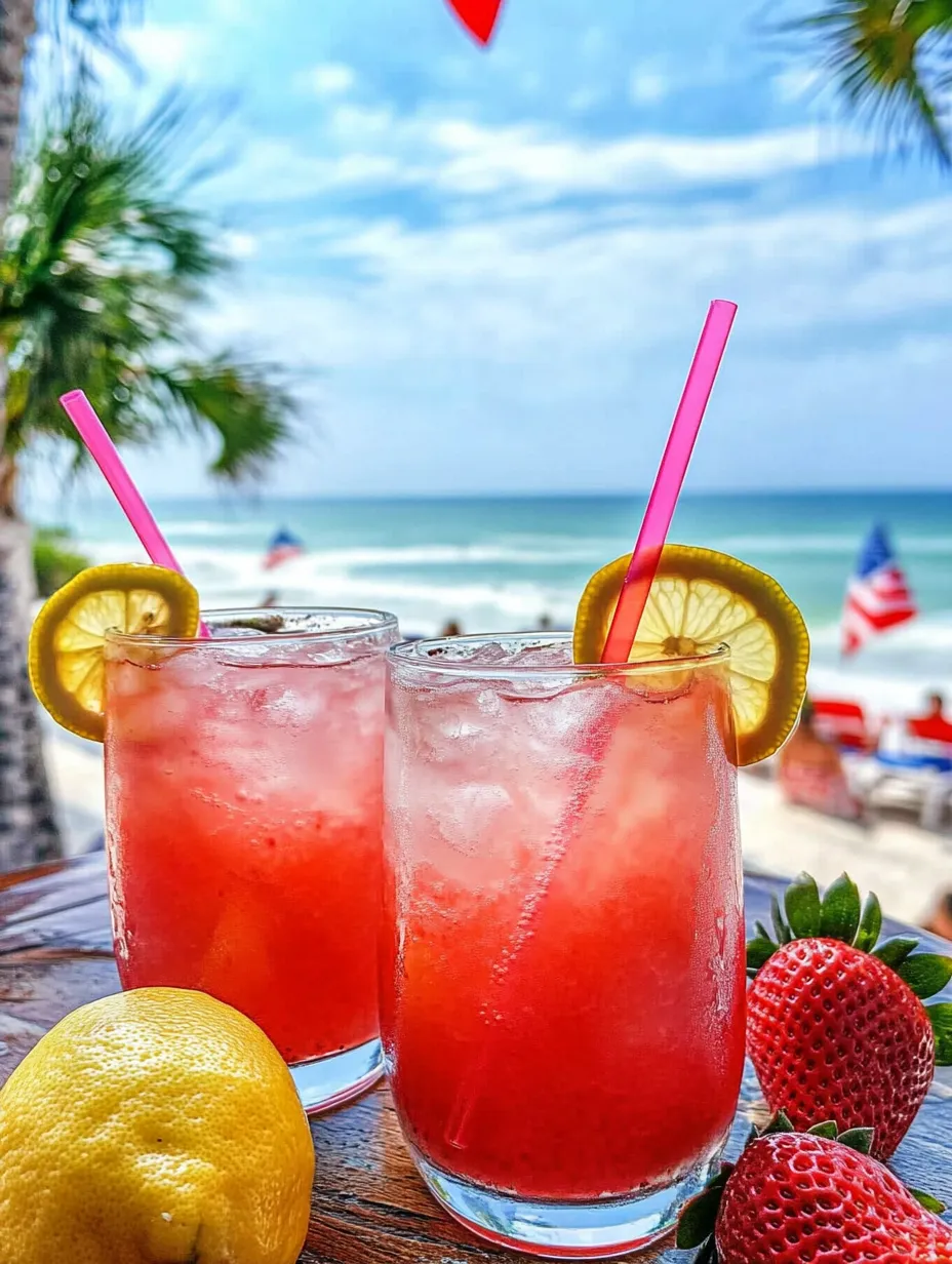 Two glasses of pink lemonade on a light table with berries in view.