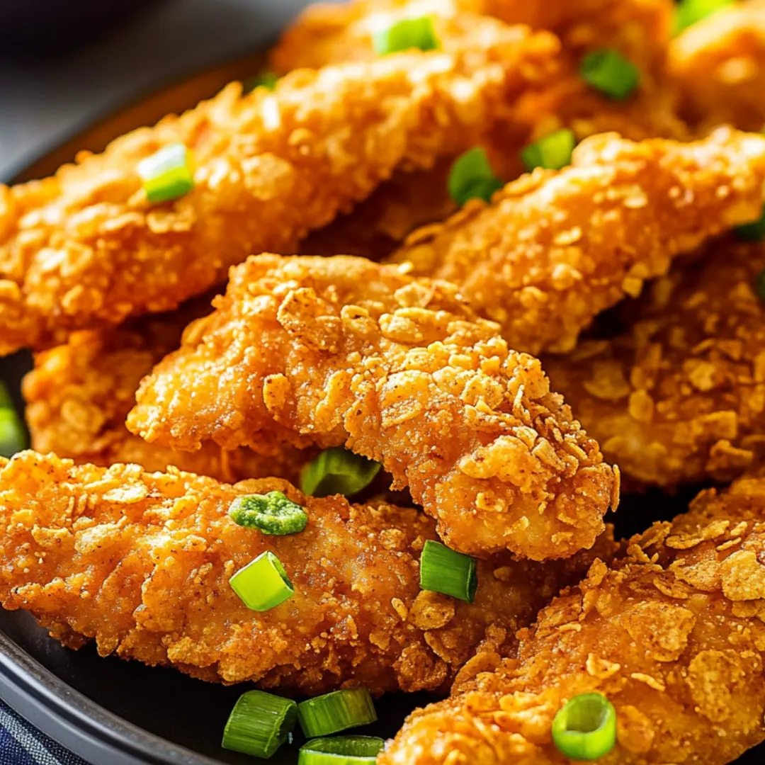 Fried chicken on a plate with fresh green onions on top.