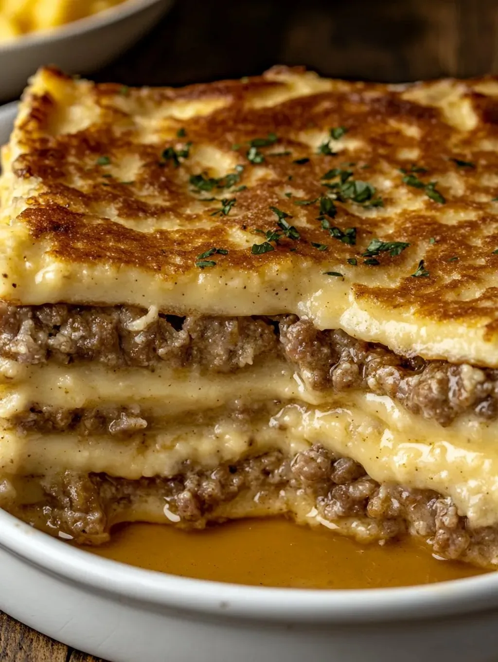 A stack of meat and cheese.