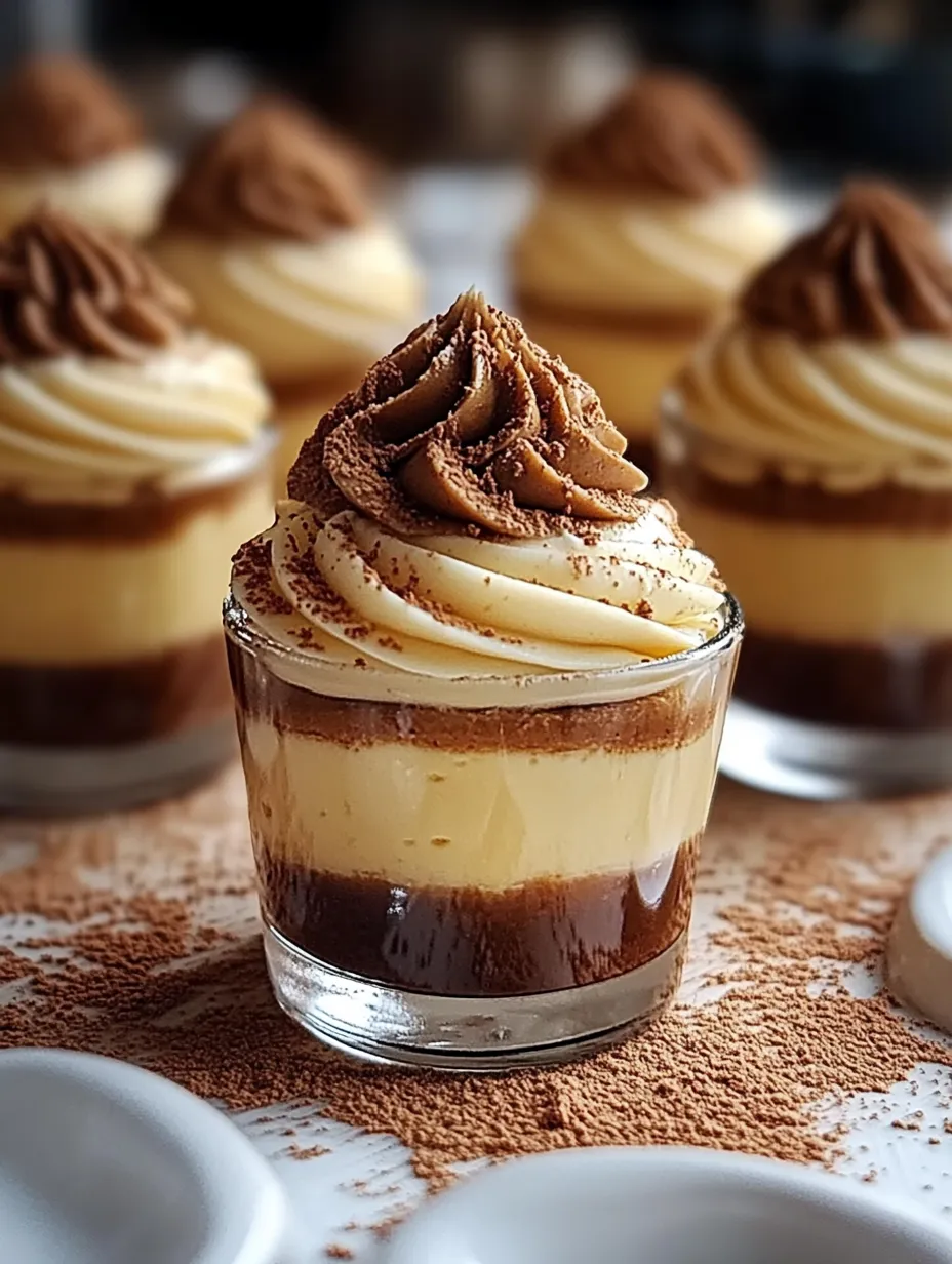 A mini cup dessert piped with whipped cream and chocolate shavings.