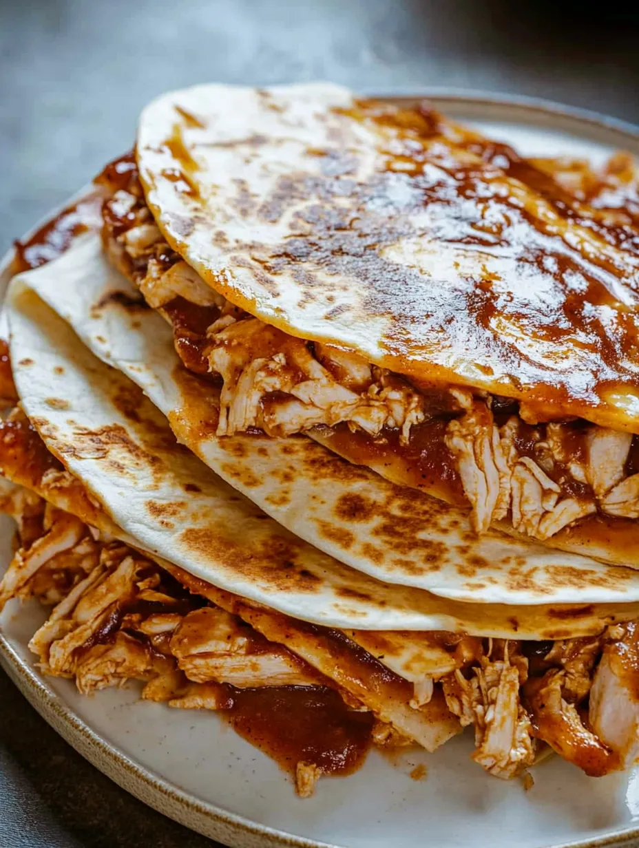 Chicken tacos stacked up on a serving plate.
