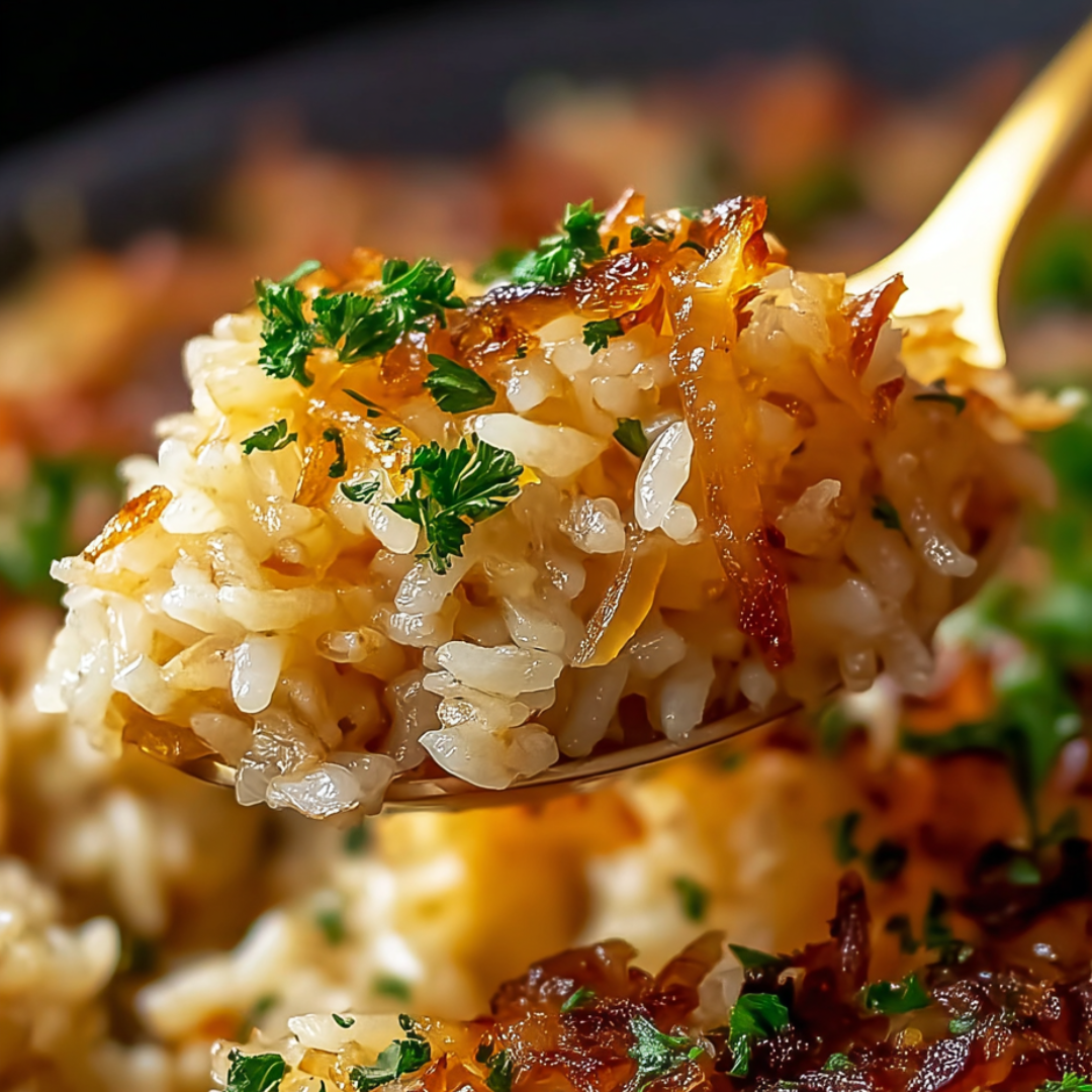 Scooping up some rice with a spoon.