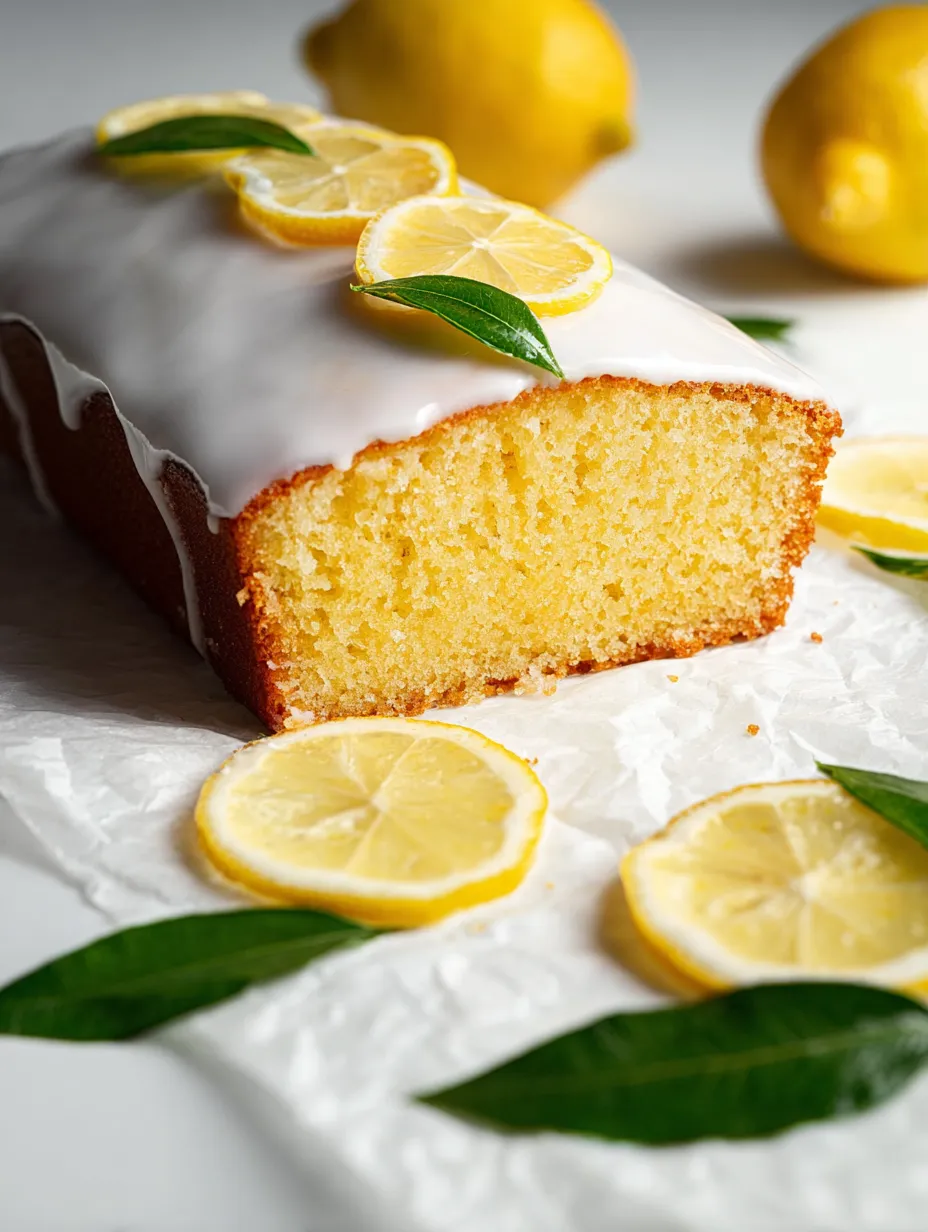 A wedge of lemon cake garnished with lemon rounds.