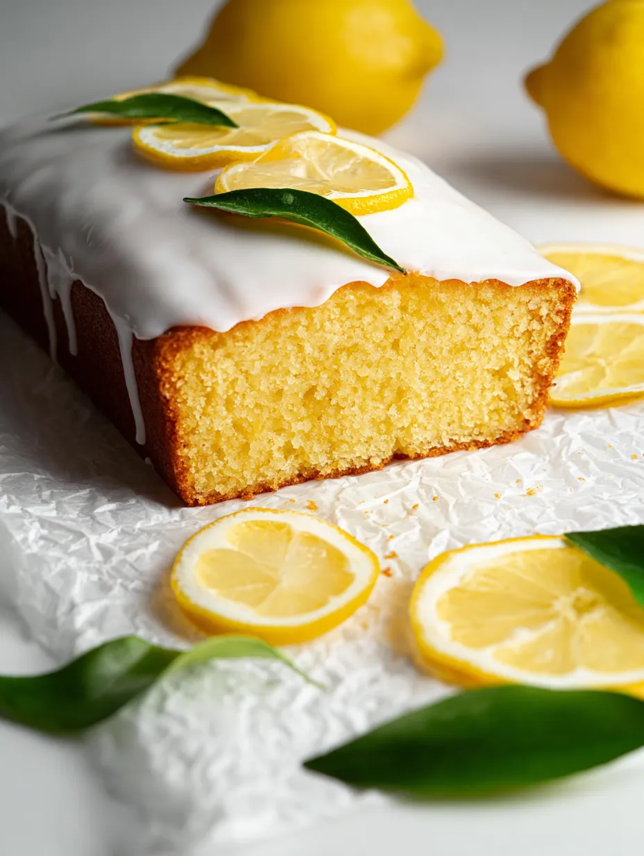 A wedge of lemon cake topped with lemon slices.