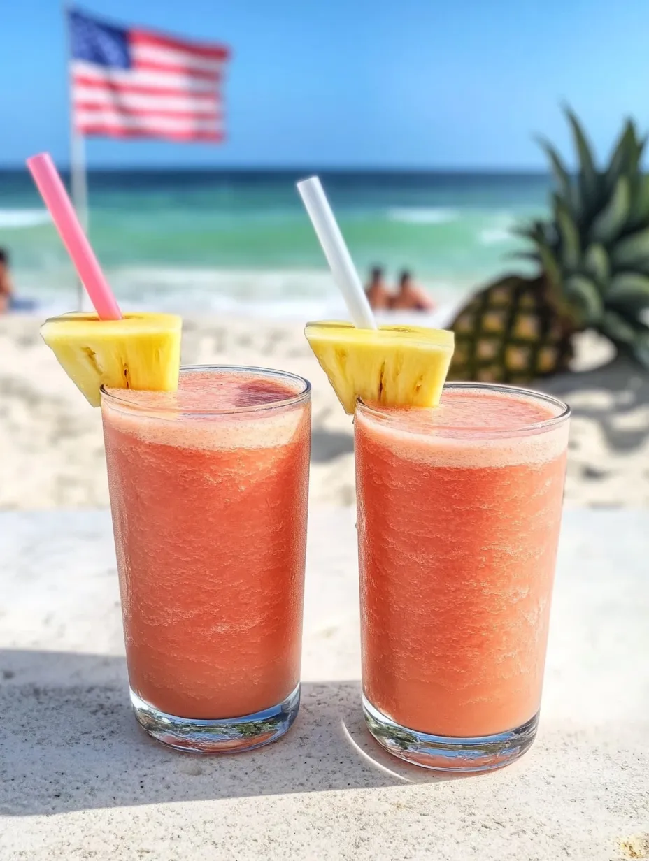 Two pink smoothies topped with fresh pineapple.