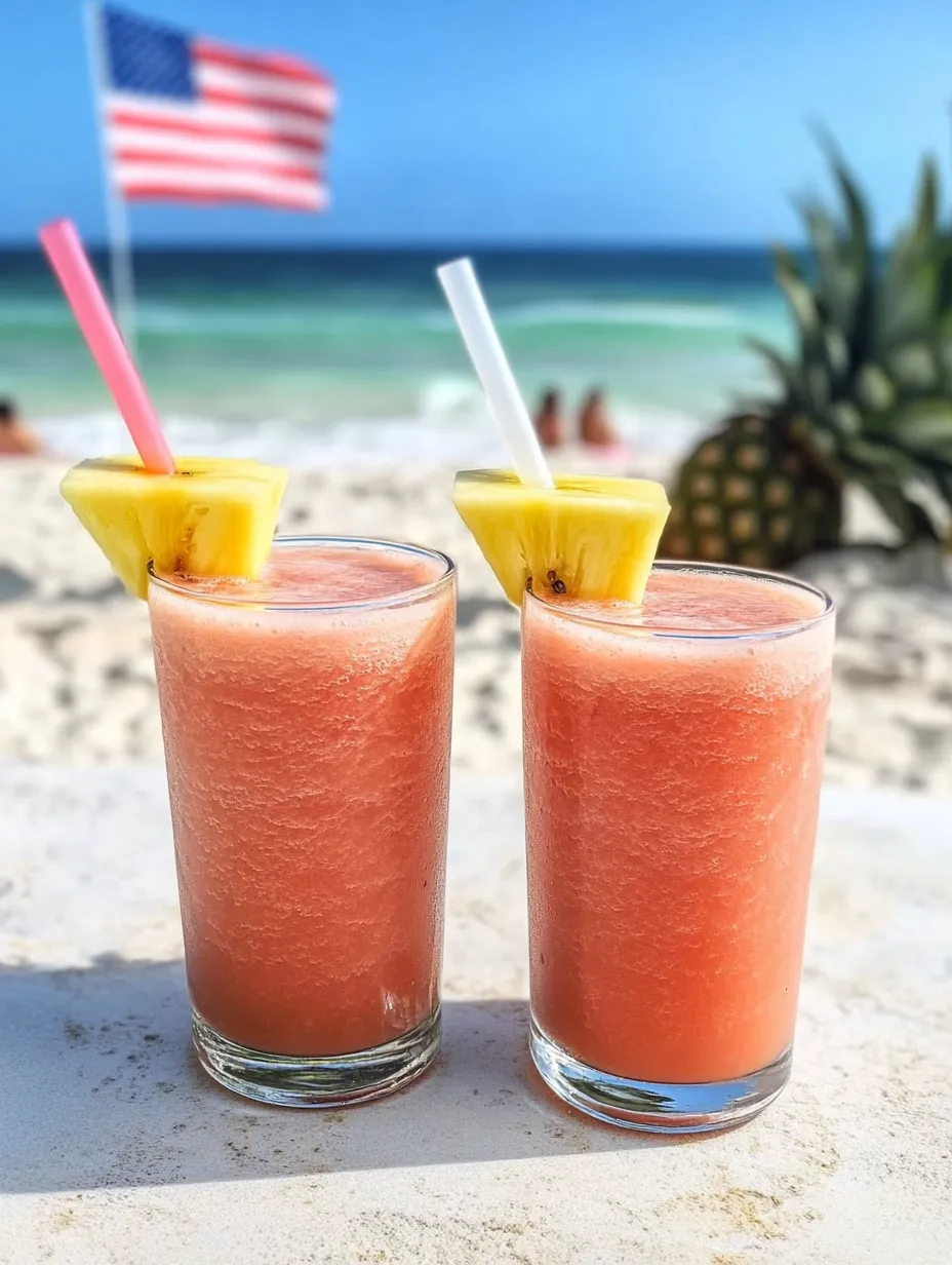 Two pink smoothies topped with fresh pineapple.