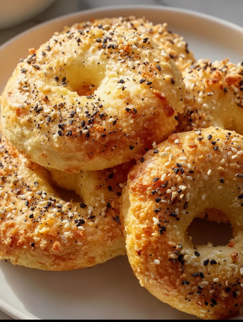 A pile of bagels sprinkled with sesame seeds on a plate.