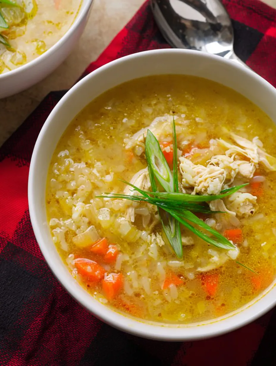 A bowl of soup with chicken and vegetables.