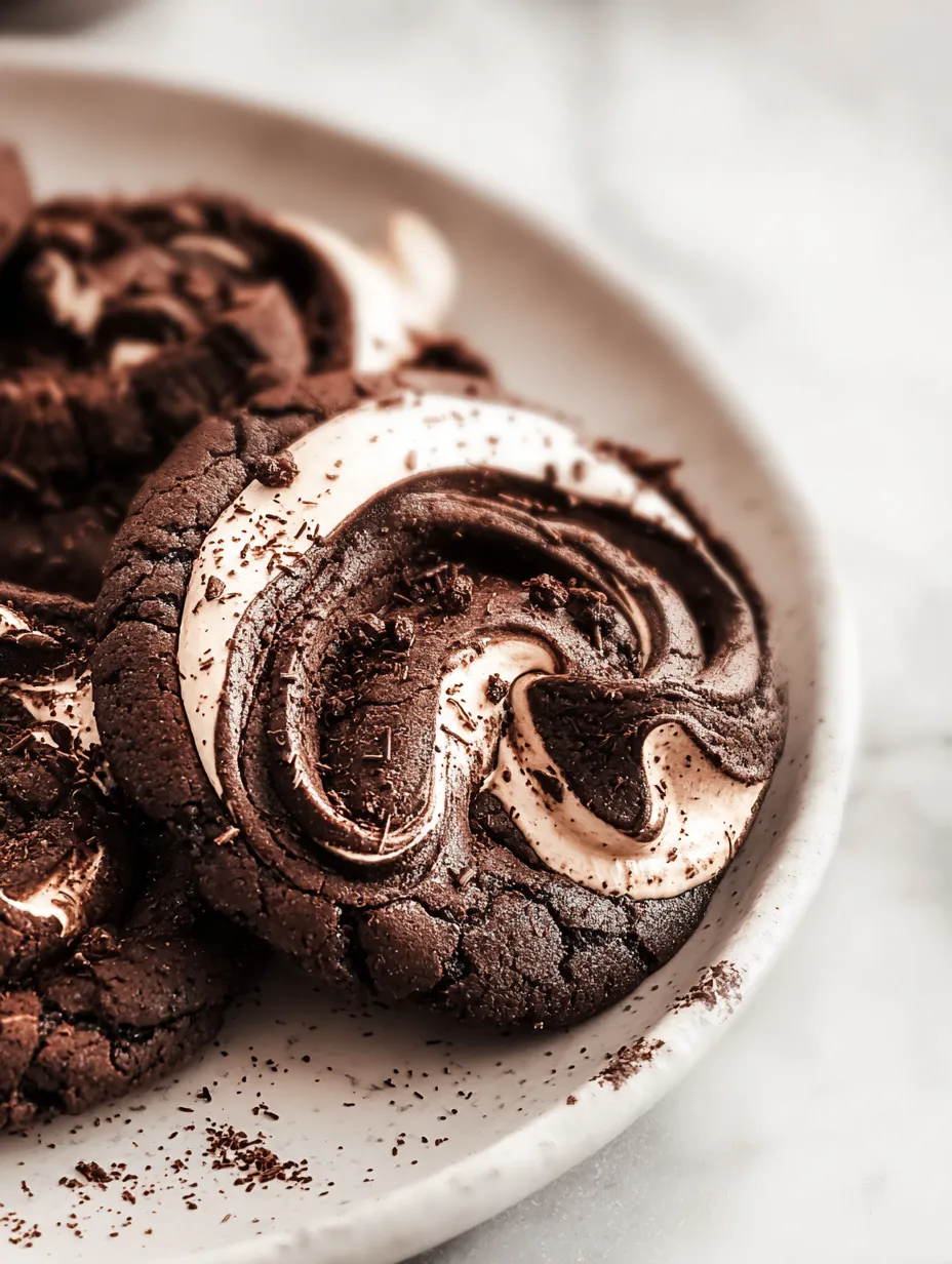 A bowl piled high with cookies layered with white swirls.