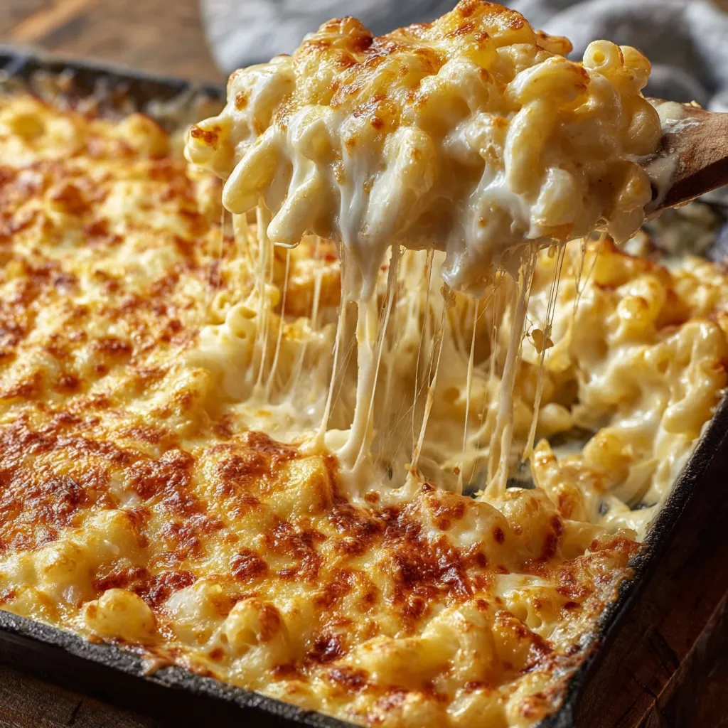 A pan filled with cheesy macaroni goodness.