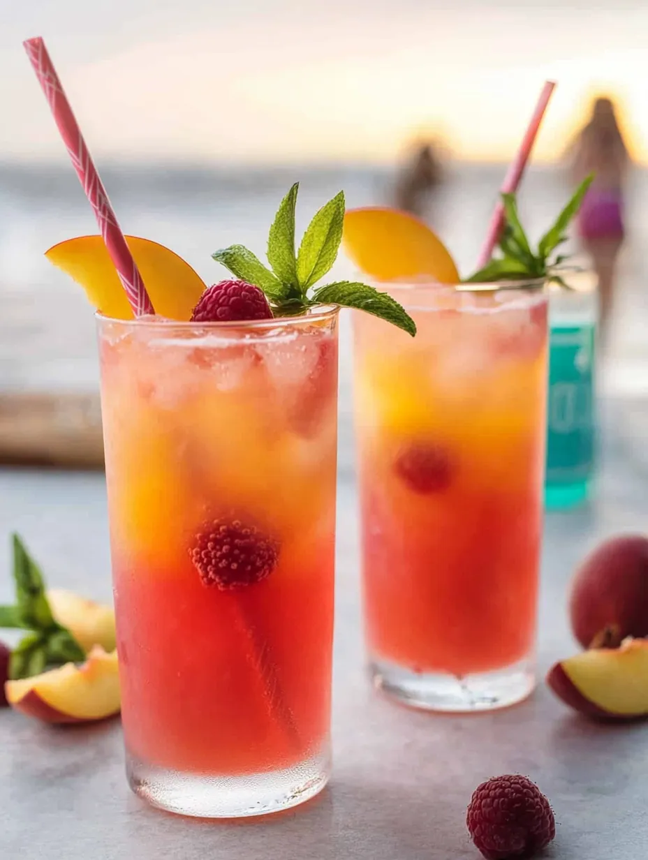 Two glasses of pink drink with straws.