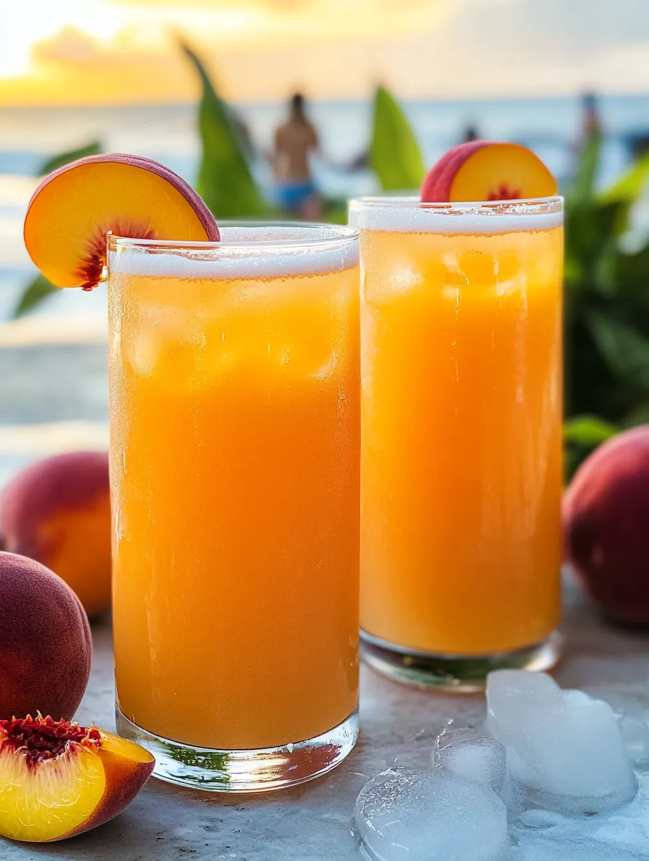 Two glasses of peach juice.
