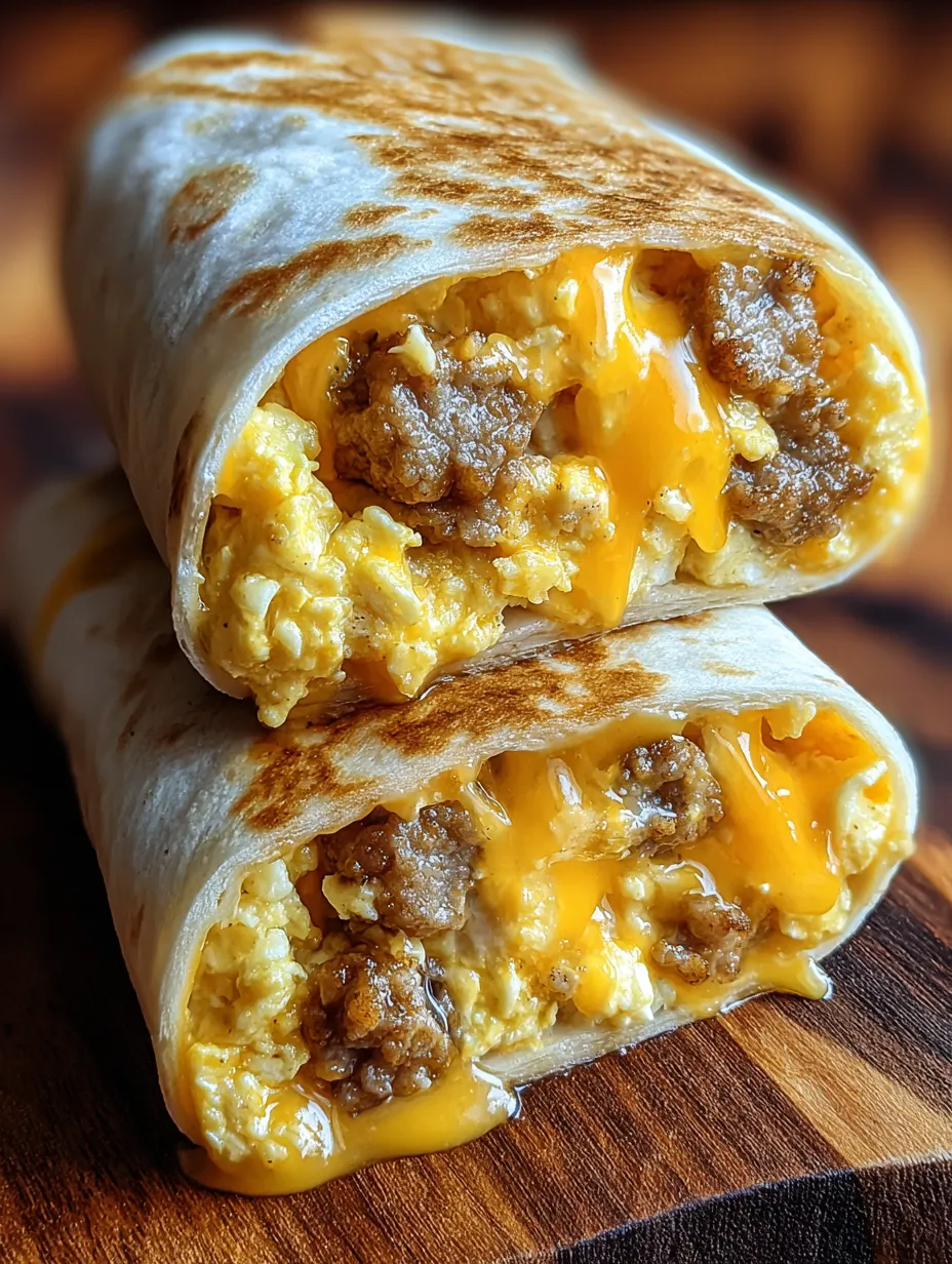 A breakfast burrito stuffed with scrambled eggs and sausage.