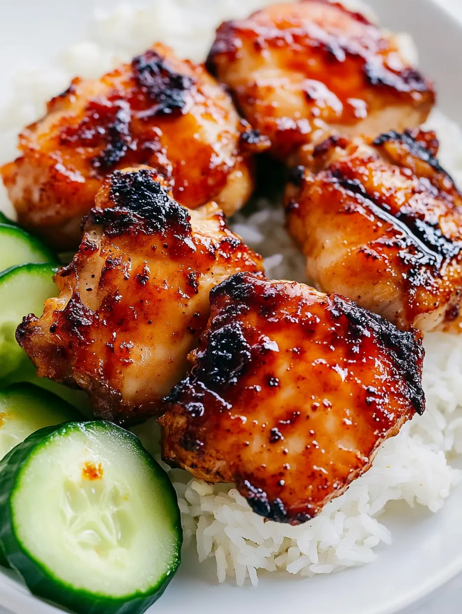 Grilled chicken served with rice on a plate.