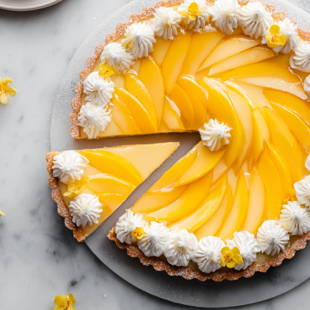 Bright yellow pie slice topped with soft snowy meringue.