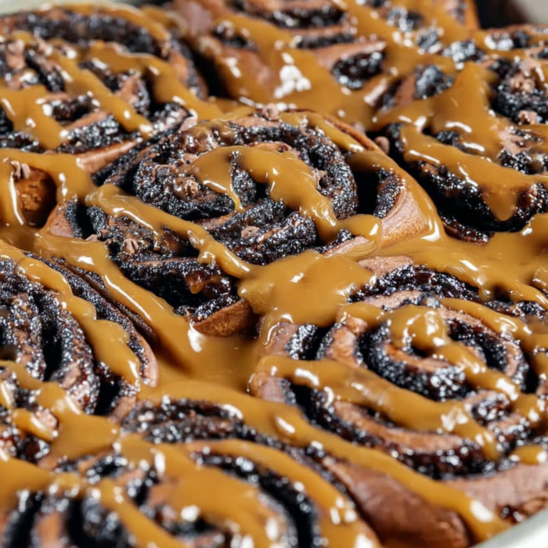 A pan full of cinnamon rolls, gooey and ready to eat.
