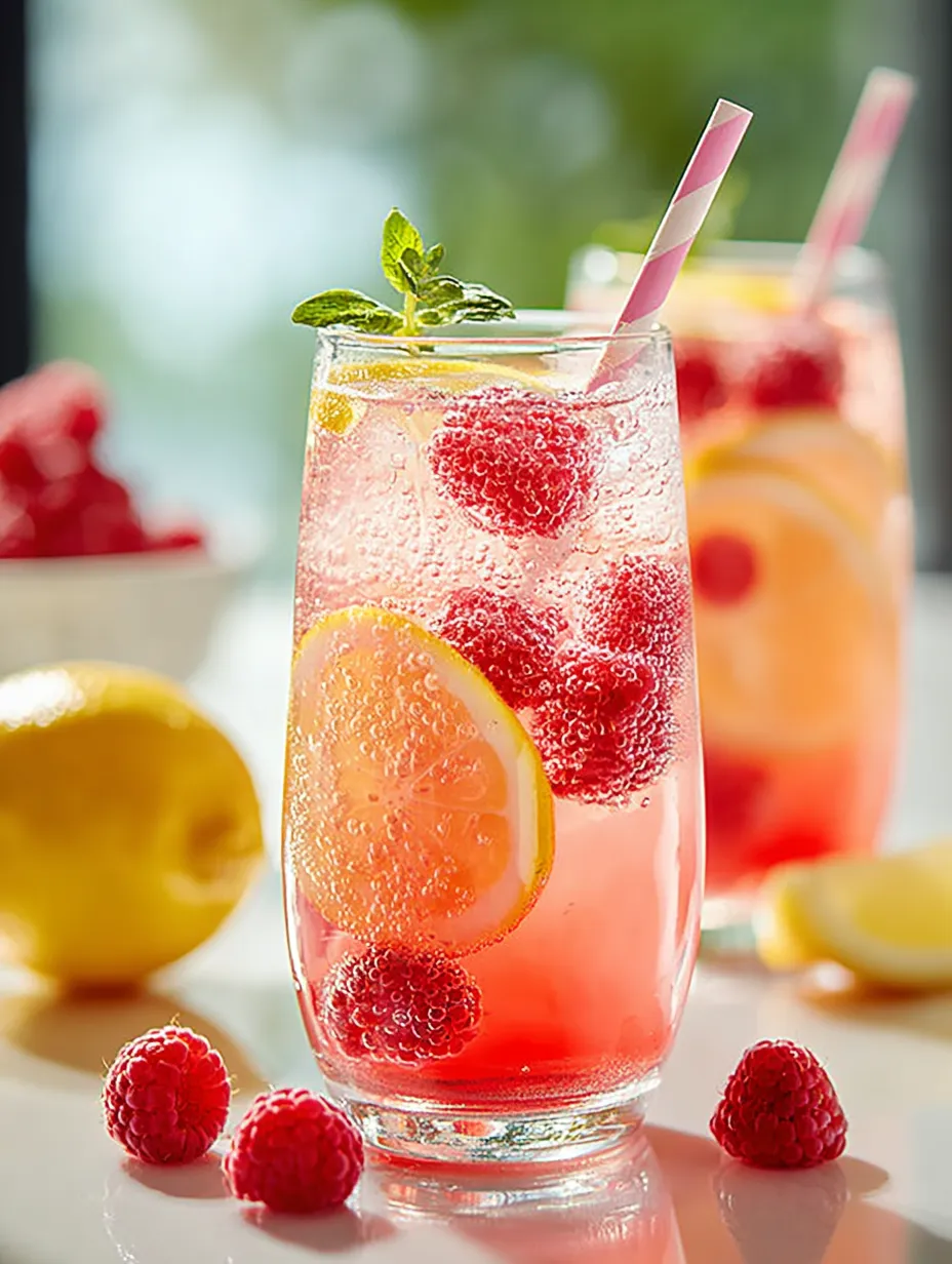 A glass of pink lemonade with a straw in it.
