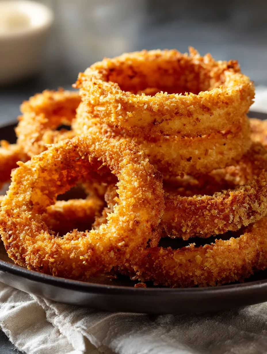 A full plate of crispy fried onion rings.