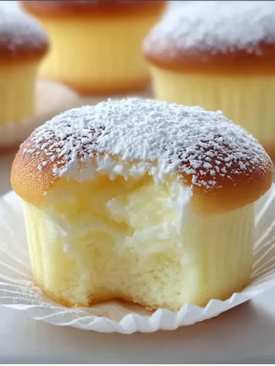 A cupcake piled high with snowy powdered sugar frosting.
