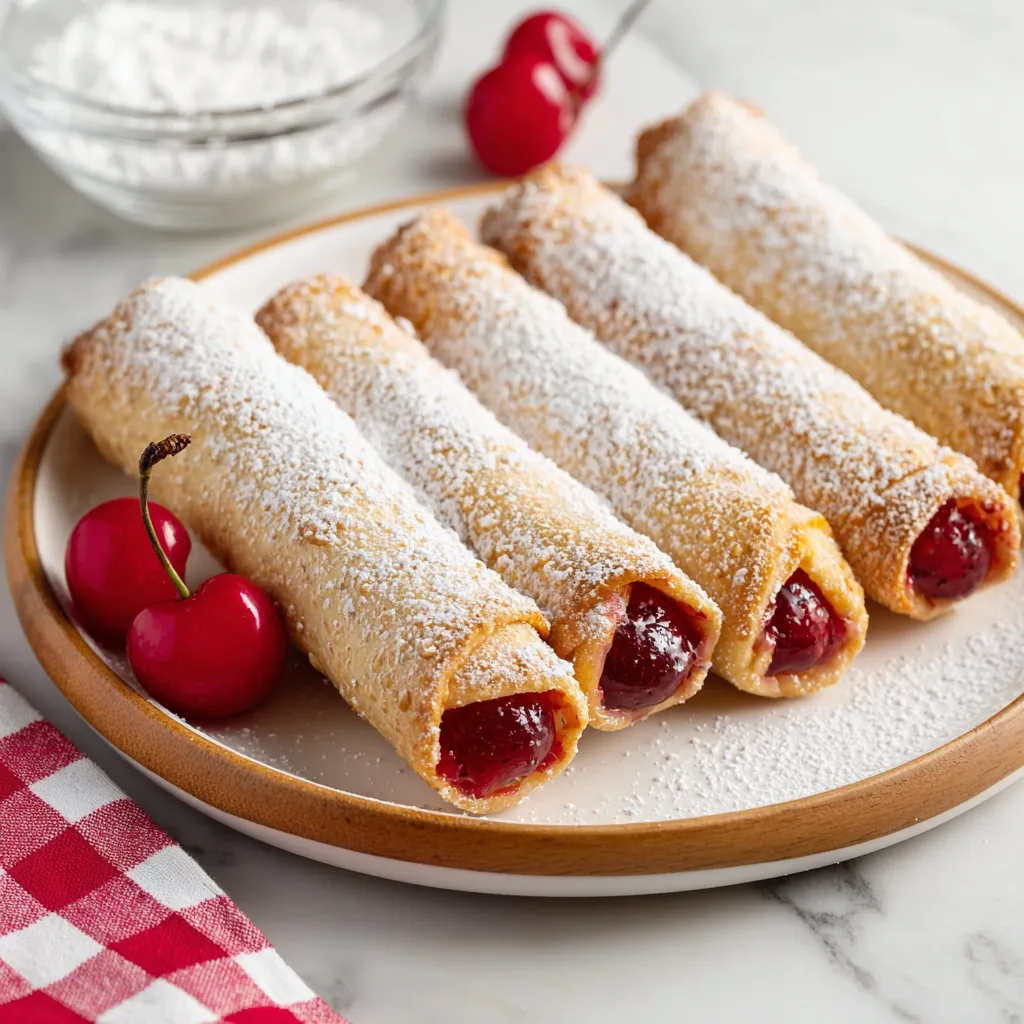 Pastries on a plate topped with cherries.