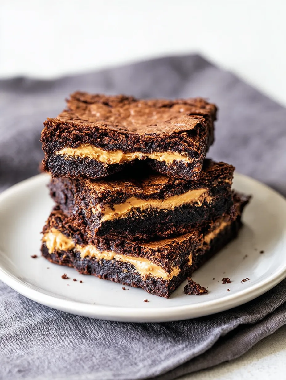 A stack of chocolate bars with peanut butter filling.