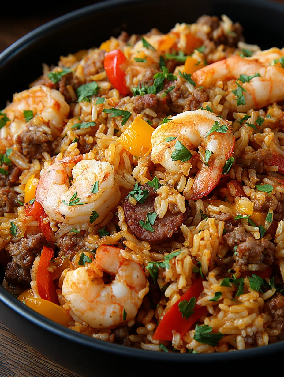 Shrimp and pepper rice in a bowl full of color.