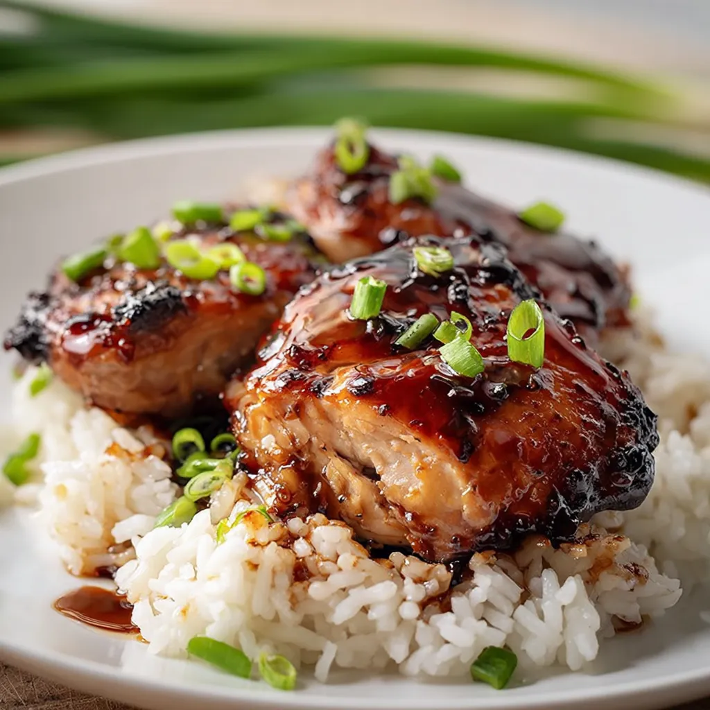 Rice and saucy chicken piled together on a plate.