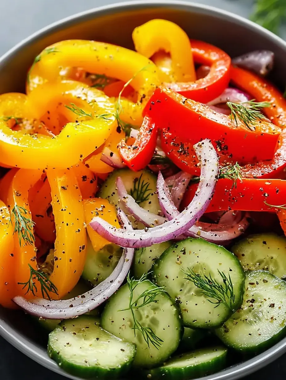 A bowl packed with veggies like cucumbers, peppers, onion, and cherry tomatoes.